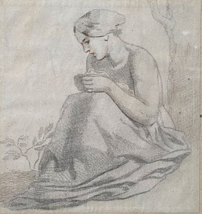 Lot comprenant : 

- Femme agenouillée, crayon...