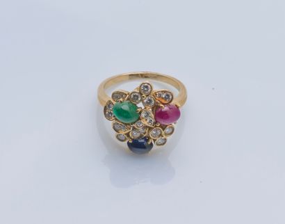 Bague bouquet fleuri en or jaune 18 carats...