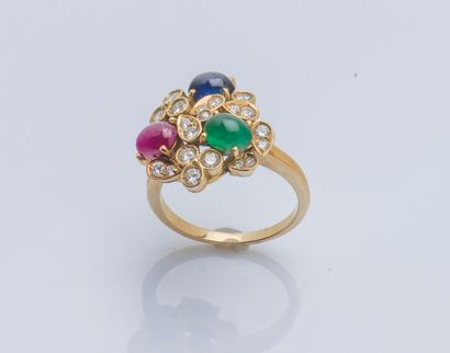 Bague bouquet fleuri en or jaune 18 carats...
