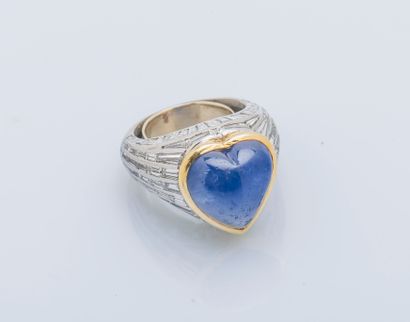 Bague jonc bombé en platine (950 ‰) et or...