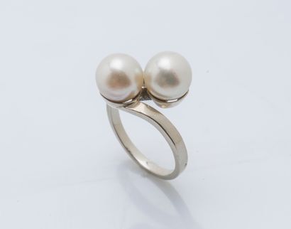 Bague toi et moi en or gris 18 carats (750...