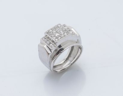 Bague tank en platine (950 ‰) et or gris...