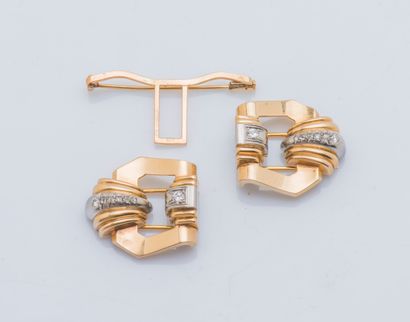 Broche double clip de revers en or jaune...