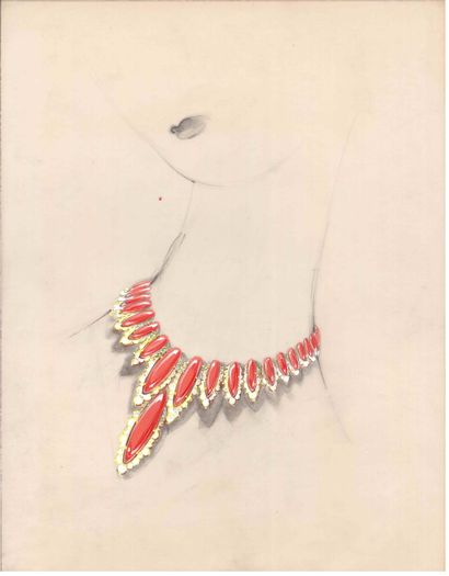 Lot de quatre dessins de joaillerie, gouaches...