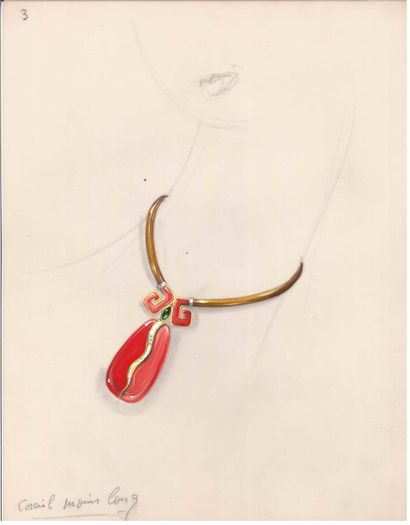 Lot de quatre dessins de joaillerie, gouaches...