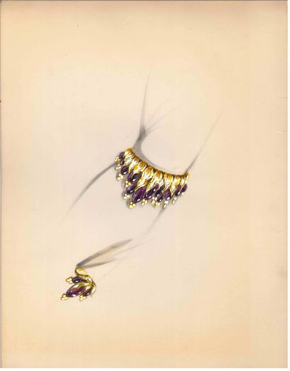 Lot de quatre dessins de joaillerie, gouaches...