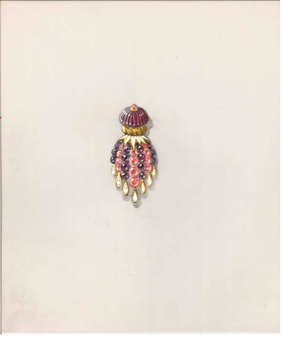 Lot de cinq dessins de joaillerie gouachés...