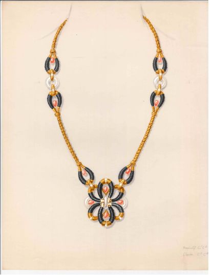Lot de quatre dessins de joaillerie, gouaches...