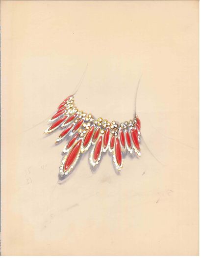Lot de quatre dessins de joaillerie, gouaches...