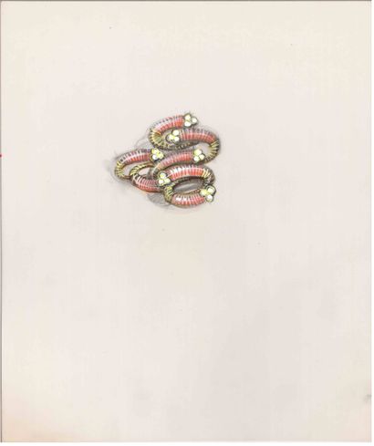 Lot de cinq dessins de joaillerie gouachés...
