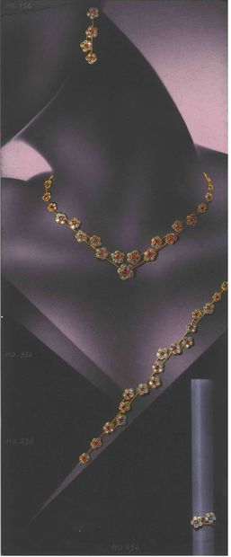 Lot de quatre dessins de joaillerie, gouaches...
