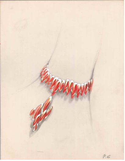 Lot de quatre dessins de joaillerie, gouaches...