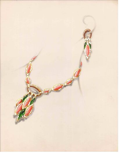 Lot de quatre dessins de joaillerie, gouaches...