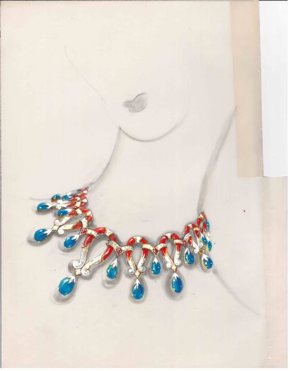 Lot de quatre dessins de joaillerie, gouaches...