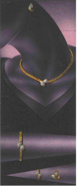 Lot de quatre dessins de joaillerie, gouaches...