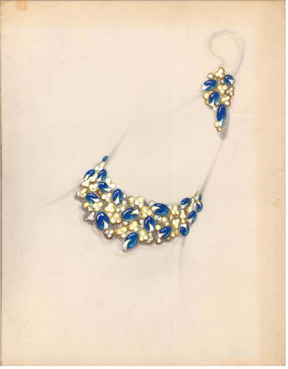 Lot de quatre dessins de joaillerie, gouaches...