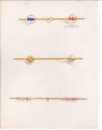 Lot de quatre dessins de joaillerie, gouaches...
