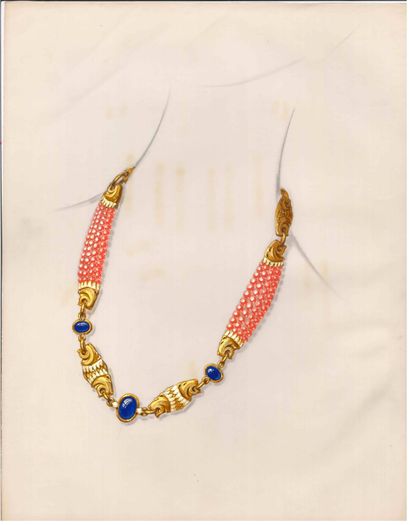 Lot de quatre dessins de joaillerie, gouaches...