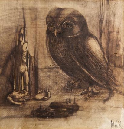 Roland CAT (né en 1942)
Nature morte au hibou...