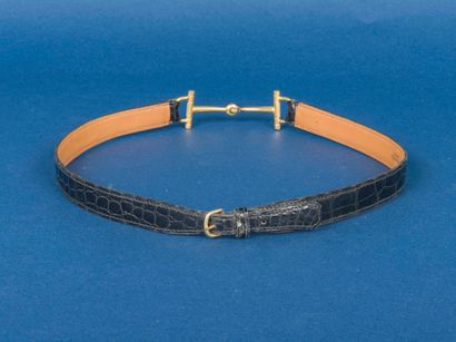 HERMES Paris 
Ceinture en crocodile noir,...