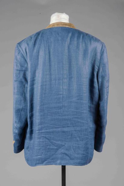 Veste autrichienne en laine bleu et empiècements...