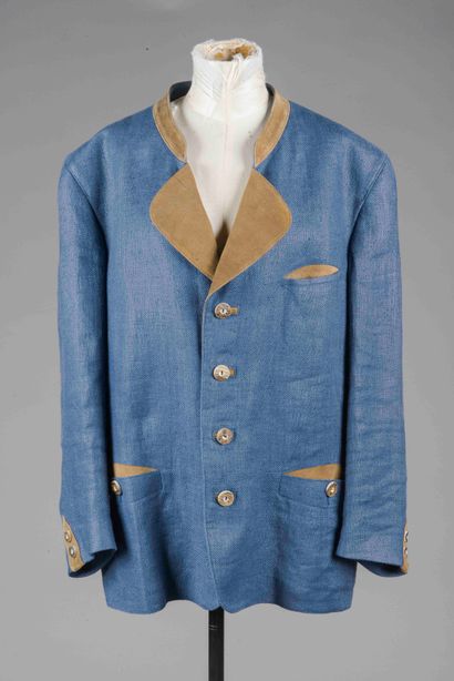 Veste autrichienne en laine bleu et empiècements...