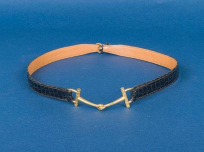 HERMES Paris 
Ceinture en crocodile noir,...