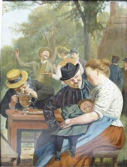 ANONYME
Scène d'extérieure, personnage allumant...