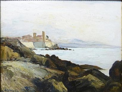 ANONYME
Vue d'Antibes Huile sur panneau....