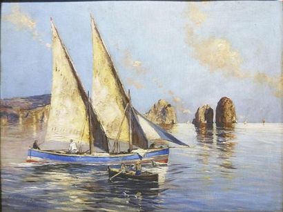 ANONYME
Vue de Capri Huile sur panneau. Signée...