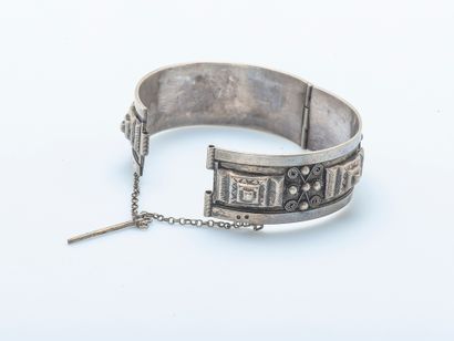 Silver hinged bracelet (925 ‰) decorated...
