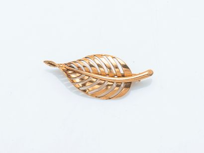 Broche feuille en or jaune 18 carats (750...
