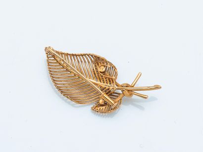 Broche feuille en or jaune 18 carats (750...