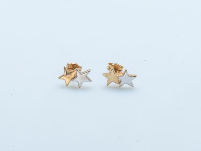 Paire de puces d'oreille en or jaune et en...