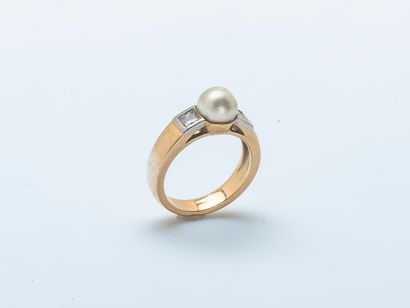 Bague en or jaune 18 carats (750 ‰) et platine...