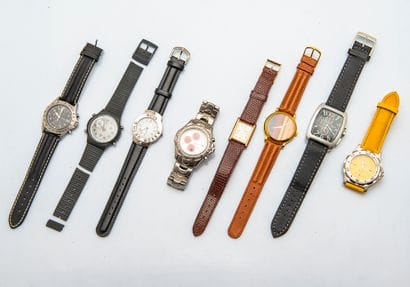 Lot of 8 watches including: 
-Hugo Boss metal...