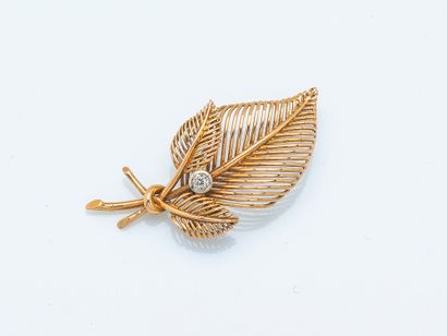 Broche feuille en or jaune 18 carats (750...