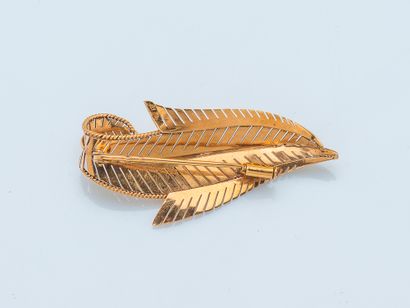 Broche palme en or jaune 18 carats (750 ‰)...