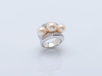Domed band ring in 18K (750 ‰) white gold...