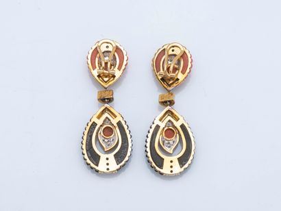 Pair of 18k yellow gold (750 ‰) ear pendants...