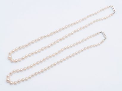 Double strand necklace of tumbling cultured...
