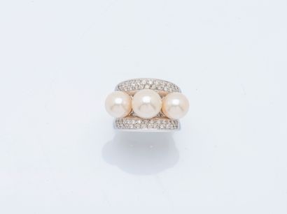 Domed band ring in 18K (750 ‰) white gold...