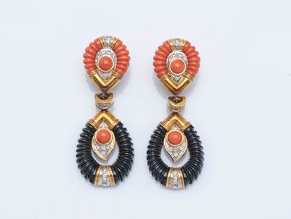 Pair of 18k yellow gold (750 ‰) ear pendants...