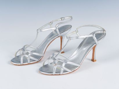 SERGIO ROSSI
Pair of silver-tone leather...