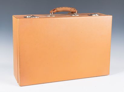 A. HARDY
Beige leather travel trunk comprising...