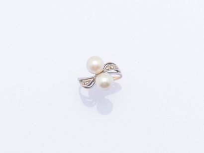 18K (750 ‰) white gold ring set with two...