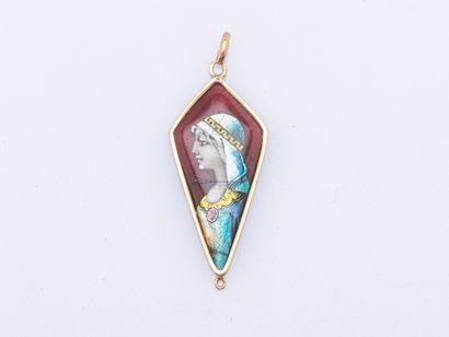 18K yellow gold (750 ‰) diamond-shaped pendant...