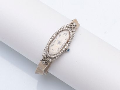 Oval-shaped ladies' watch case in platinum...
