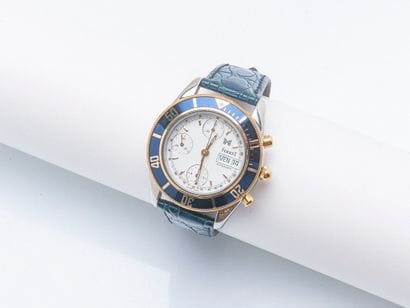 Steel and gold-plated steel chronograph,...