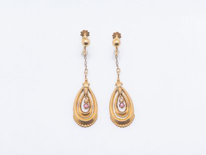 Pair of 18k yellow gold (750 ‰) ear pendants...